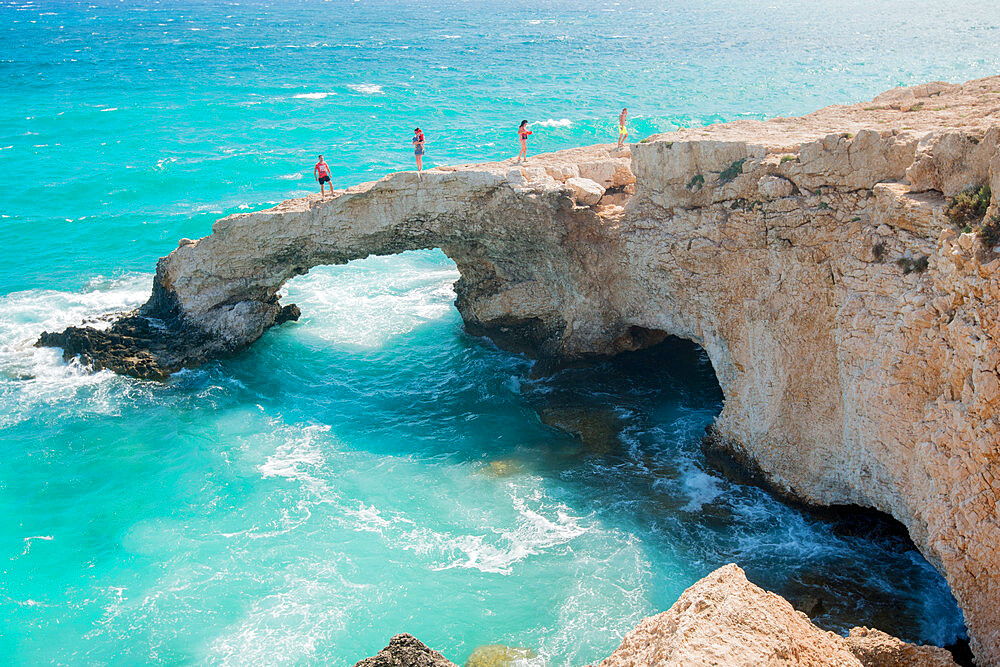 Tourists on Monachus Monachus Arch Protaras, Cyprus, Mediterranean, Europe