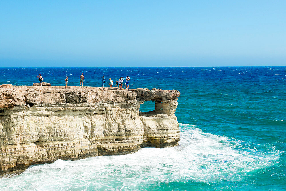 Tourists at The Sea Caves, Protaras, Cyprus, Mediterranean, Europe