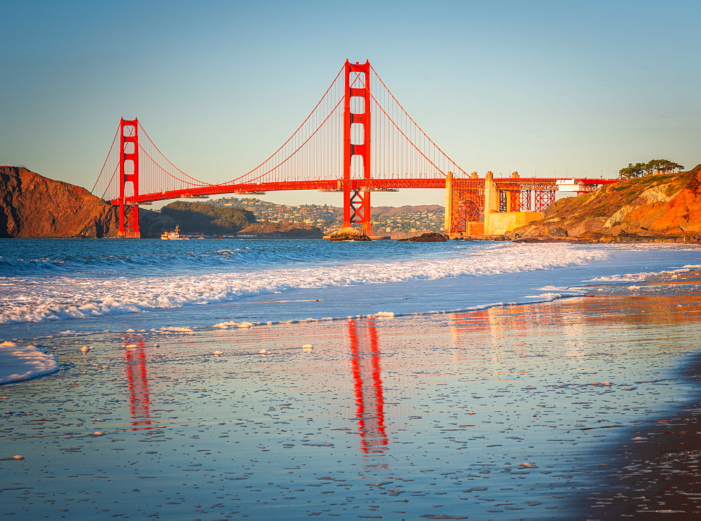 Golden Gate Bridge at sunset, San Francisco, California, United States of America, North America