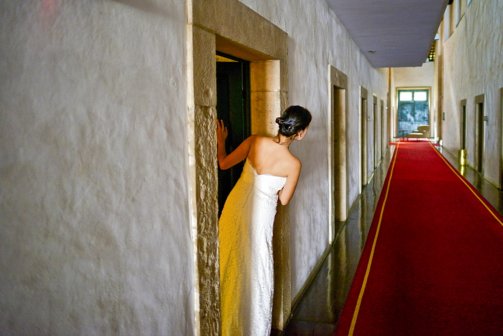 Hispanic bride getting ready on her wedding day