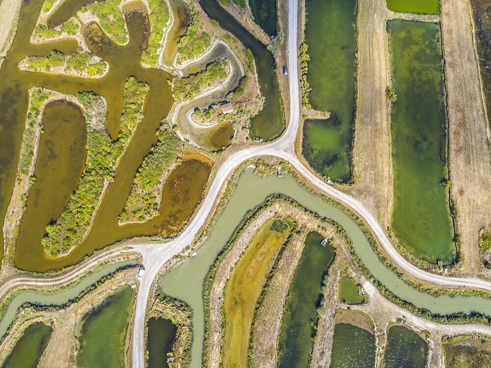 Aerial view of the salt marshes marais salants de la Vie.