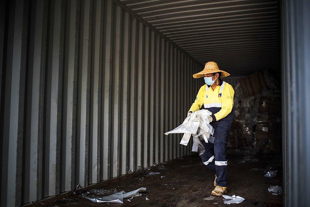 Plastic recycling center, New Territories, Hong Kong, China