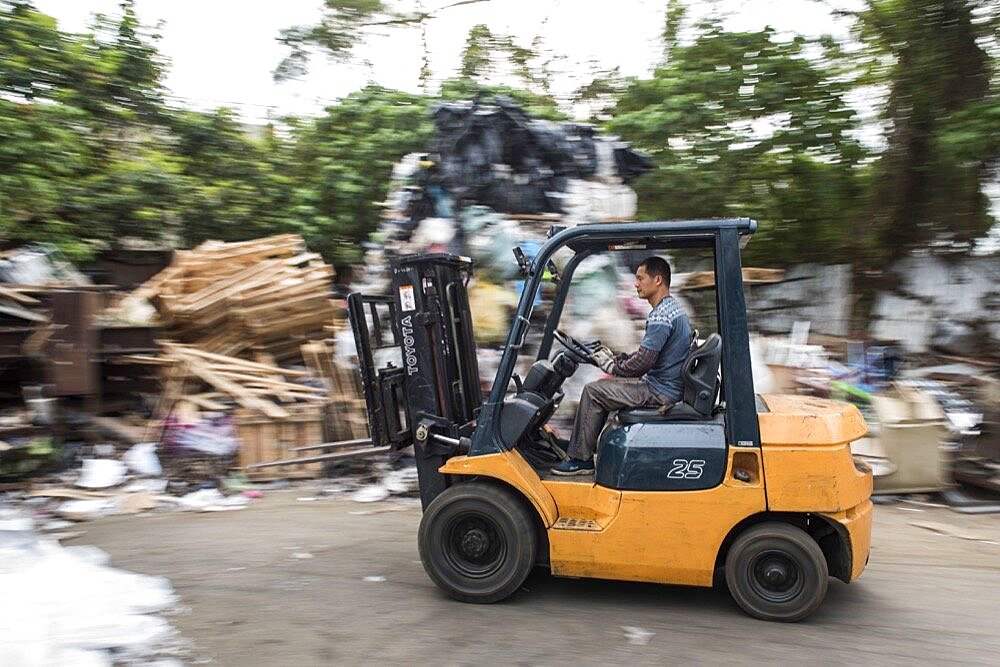 Plastic recycling center, New Territories, Hong Kong, China