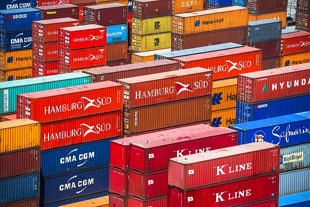 Colorful containers in Valparaiso Port, Valparaiso Province, Chile, South America