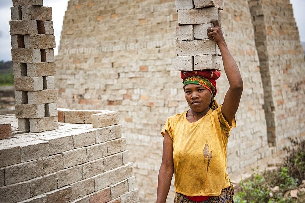 Brick workers near Ranomafana, Haute Matsiatra Region, Madagascar