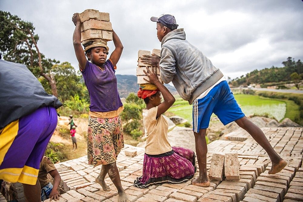 Brick workers near Ranomafana, Haute Matsiatra Region, Madagascar