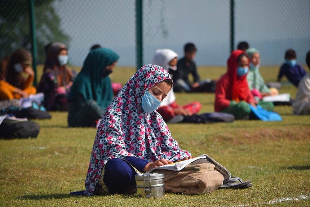 Students attending their open air classes at Doodhpathri in Budgam district, Kashmir, India.