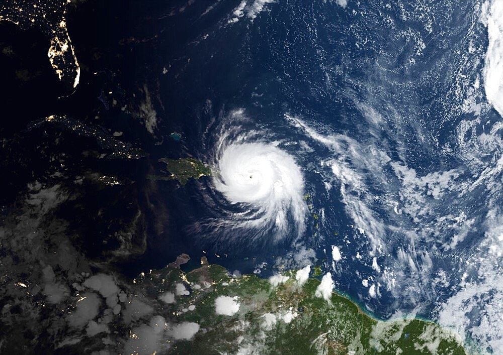 Satellite image of Hurricane Maria in 2017 over Puerto Rico. Image taken on September 21, 2017.