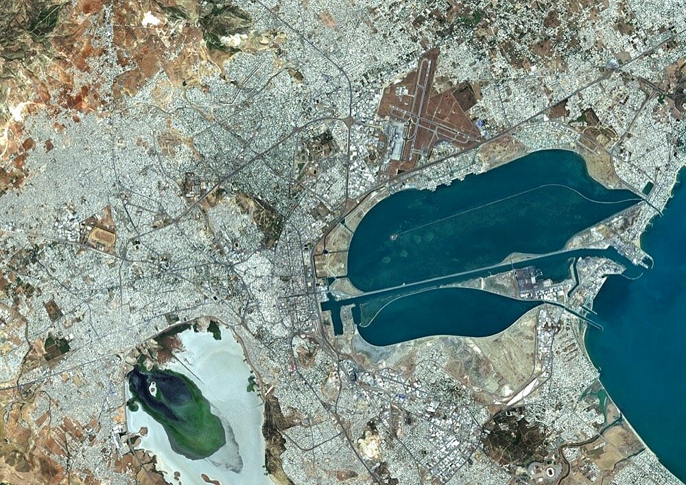 Color satellite image of Tunis, capital city of Tunisia. Image collected on August 19, 2017 by Sentinel-2 satellites.