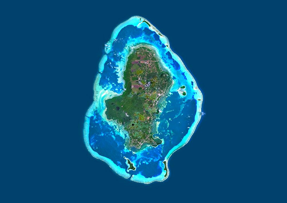 Satellite view of Wallis Island, part of Wallis and Futuna Islands. This image was compiled from data acquired by Landsat 8 satellite in 2014.