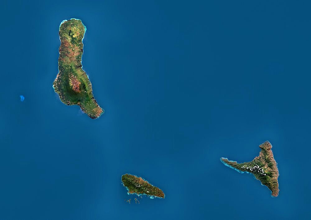 Satellite view of the Comoros Archipelago. This image was compiled from data acquired by Landsat satellites.