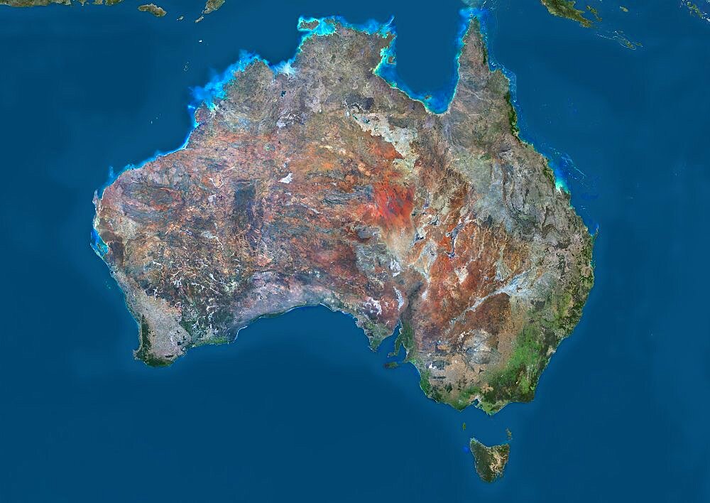 Satellite view of Australia. This image was compiled from data acquired by Landsat 8 satellite in 2014.