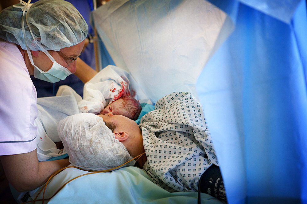 Reportage on a cesarean under hypnosis, in the maternity ward of Saint-Gregoire hospital in Rennes, France