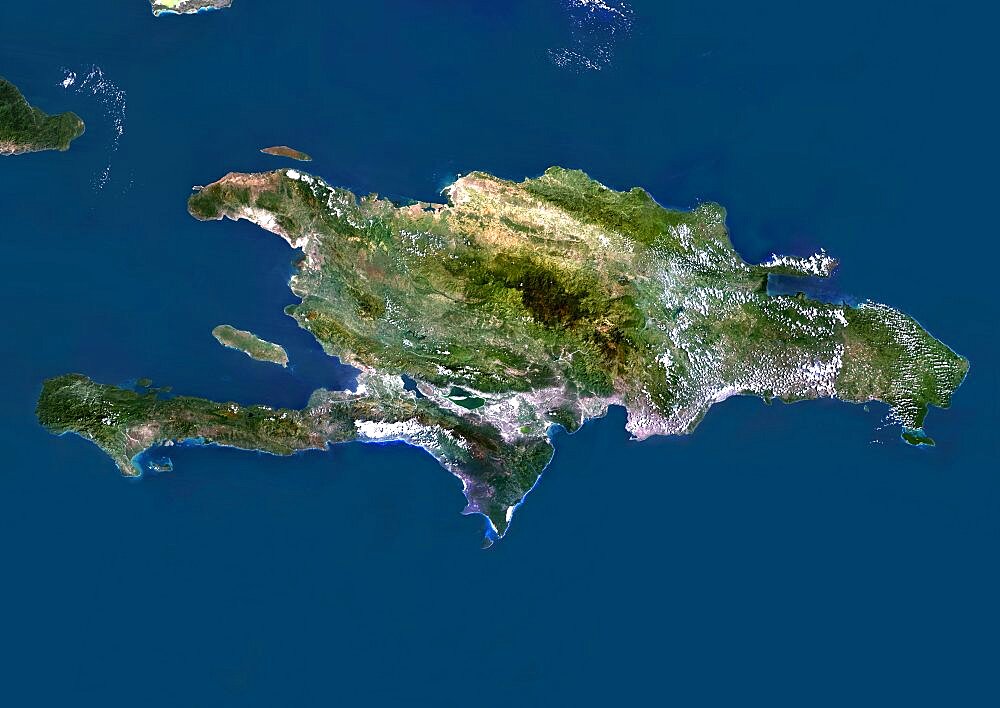 Haiti And Dominican Republic, True Colour Satellite Image. Haiti and Dominican Republic, true colour satellite image. This image was compiled from data acquired by LANDSAT 5 & 7 satellites.