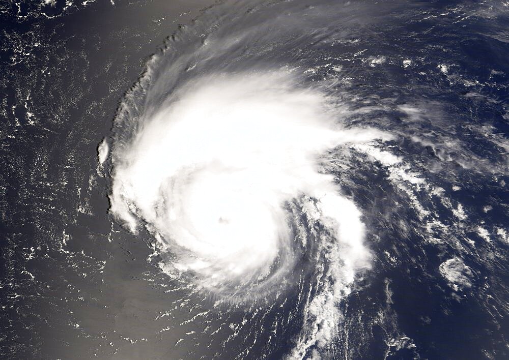 Hurricane Bertha, Atlantic Ocean, In 2008, True Colour Satellite Image. Hurricane Bertha on 9 July 2008 over the Atlantic ocean. True-colour satellite image using MODIS data.