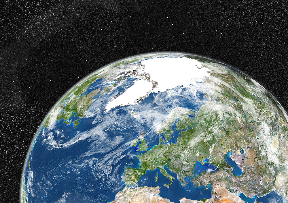 Globe Showing Europe, True Colour Satellite Image