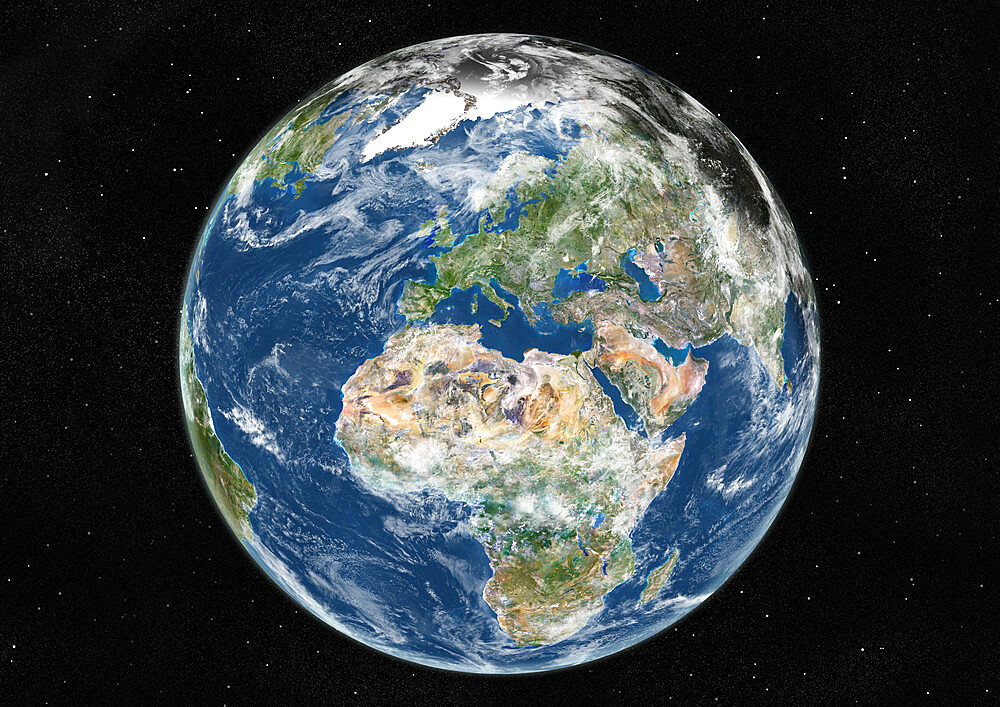 Globe Centred On Europe And Africa, True Colour Satellite Image