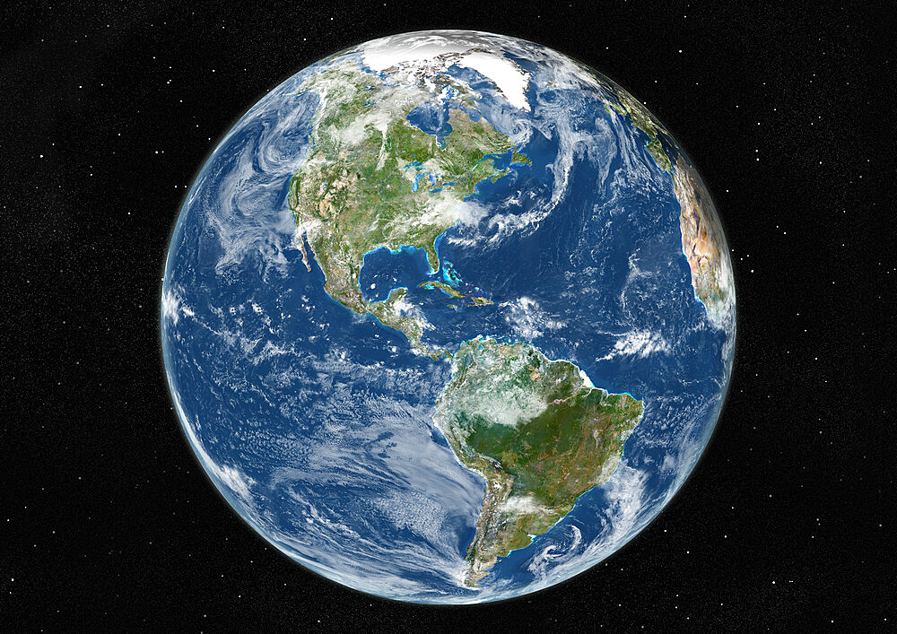 Globe Centred On The Americas, True Colour Satellite Image