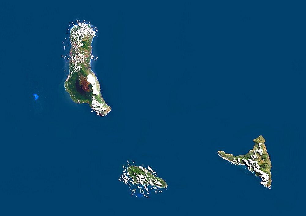 Comoros, Africa, True Colour Satellite Image. Satellite view of the Comoros islands. This image was compiled from data acquired by LANDSAT 5 & 7 satellites.