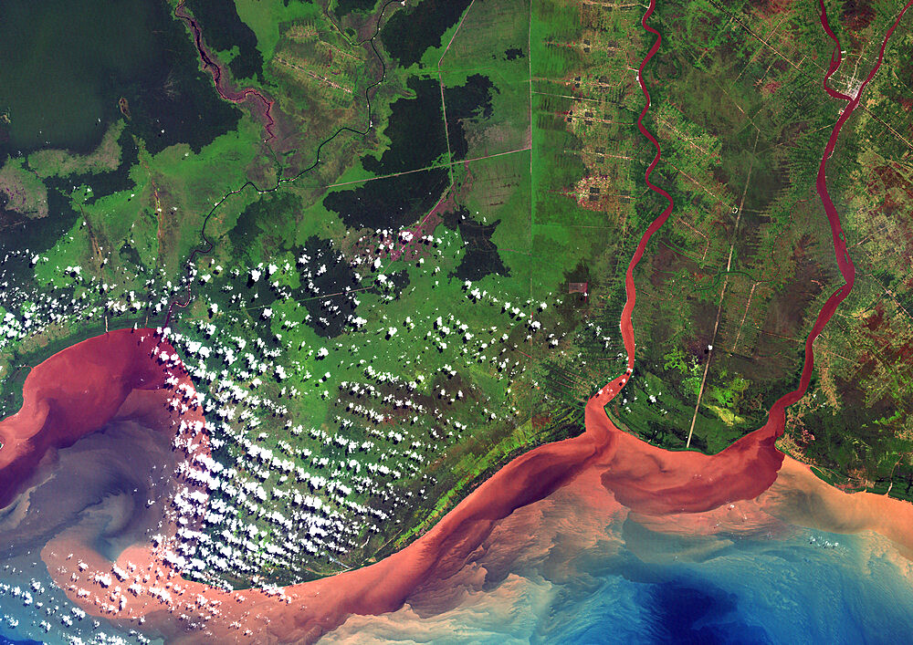 Rivers Barito& Kahayan, Borneo, Indonesia, True Colour Satellite Image. South coast of Borneo, true colour satellite image