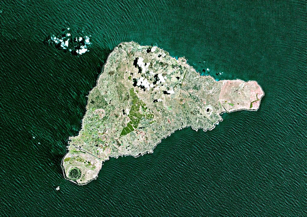 Easter Island, Chile, True Colour Satellite Image. Satellite image of Easter Island or Rapa Nui, territory of Chile, is an isolated island in the South Pacific ocean, West of Chile.The image used LANDSAT data.