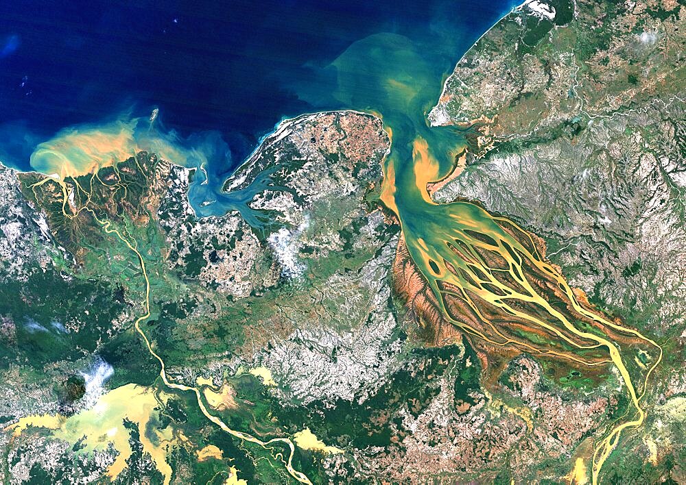 Betsiboka River, Madagascar, True Colour Satellite Image. Betsiboka river, the major river of Madagascar, goes into the Mozambique canal, close to the city of Mahajanga.