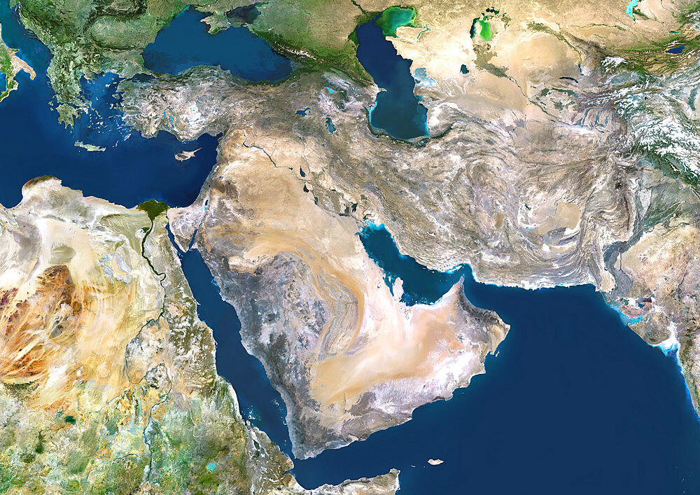 Middle East, True Colour Satellite Image. Middle East, true colour satellite image