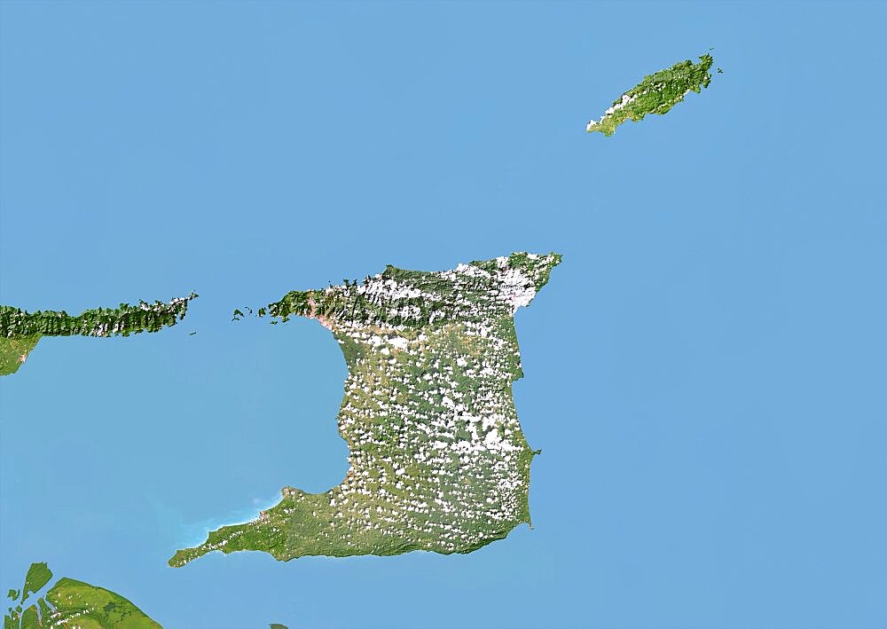 Trinidad and Tobago, Satellite Image With Bump Effect, With Border