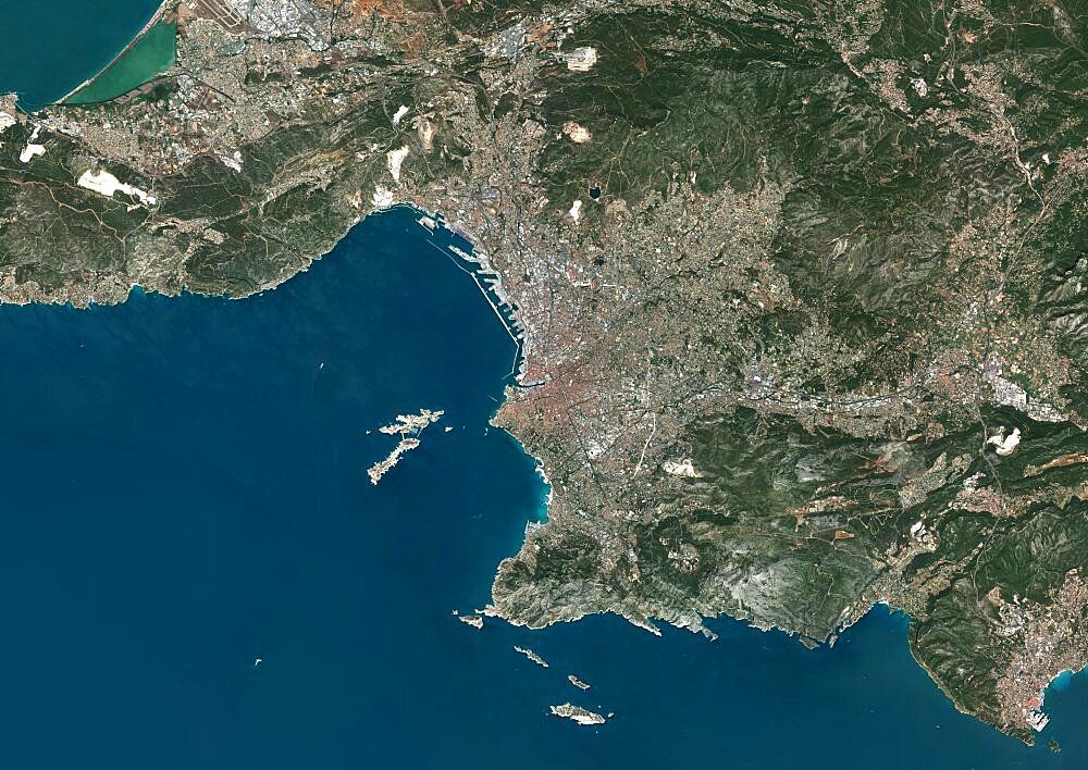 Color satellite image of Marseille, France. Image collected on July 29, 2019 by Sentinel-2 satellites.