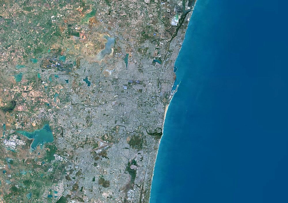 Color satellite image of Chennai, India. Image collected on June 15, 2019 by Sentinel-2 satellites.