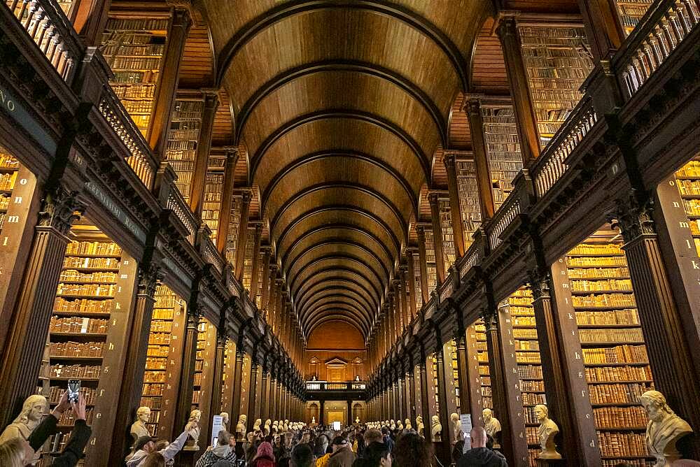 The historic Long Room of the Old Library, in Trinity College, Dublin, Ireland