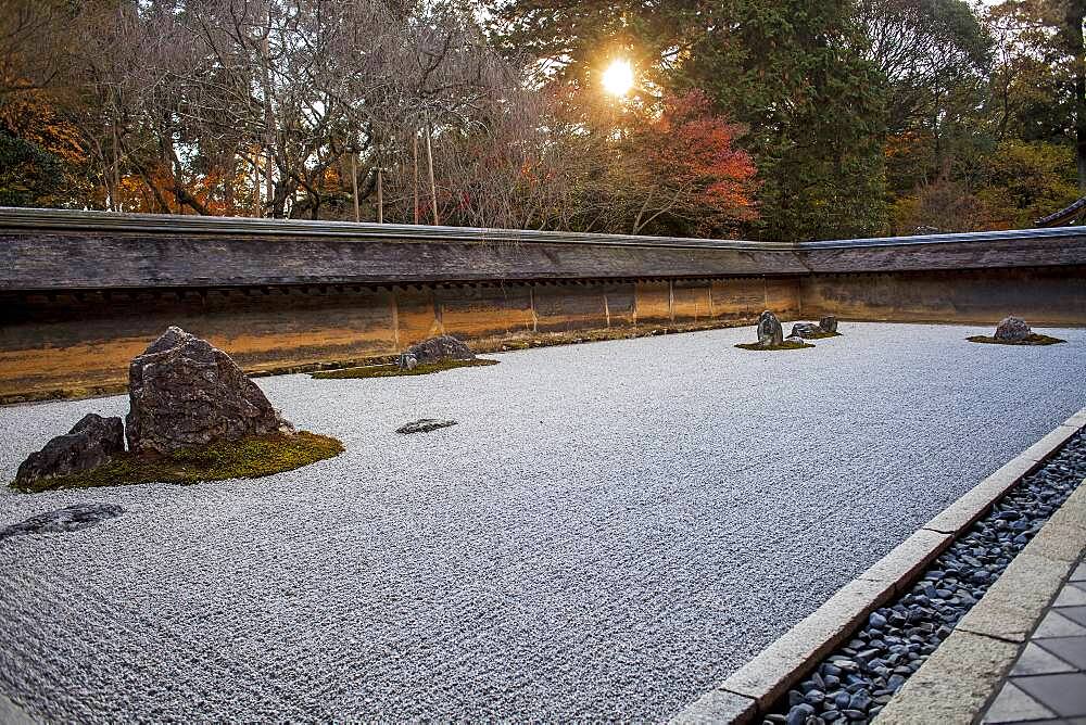 Zen garden in Ryoanji temple,UNESCO World Heritage Site,Kyoto, Japan