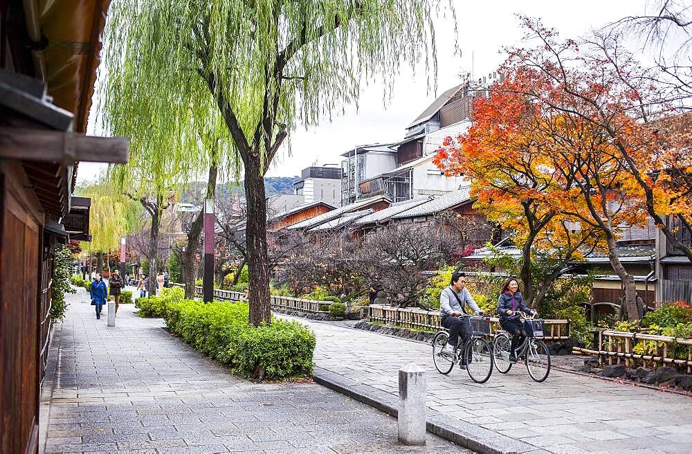 Shirakawa-minami-dori, Gion district, Kyoto. Kansai, Japan.