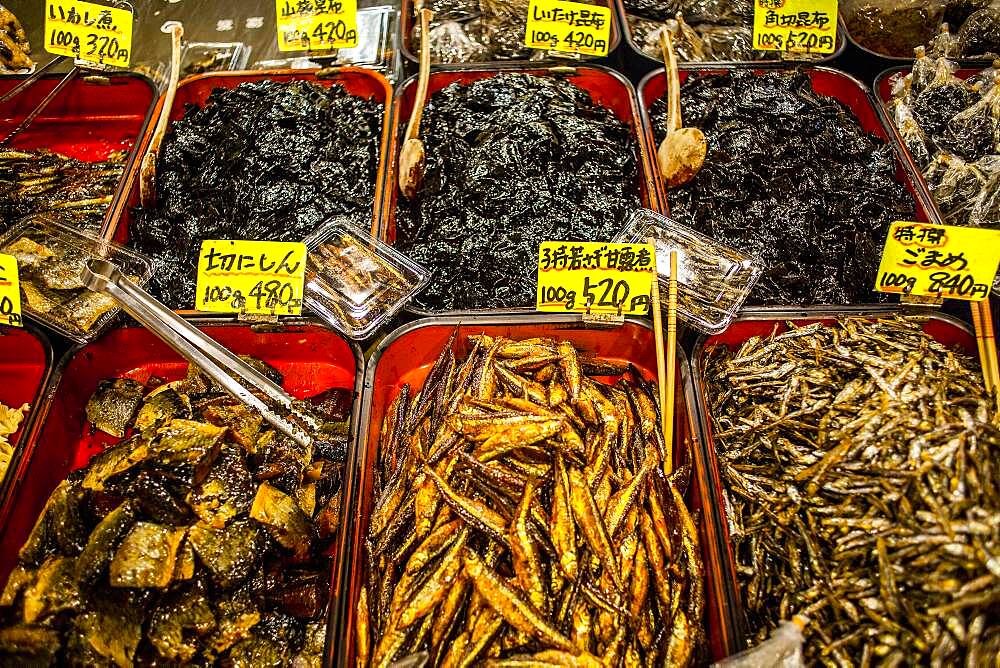 dried fish shop at Nishiki Food Market, Kyoto, Japan