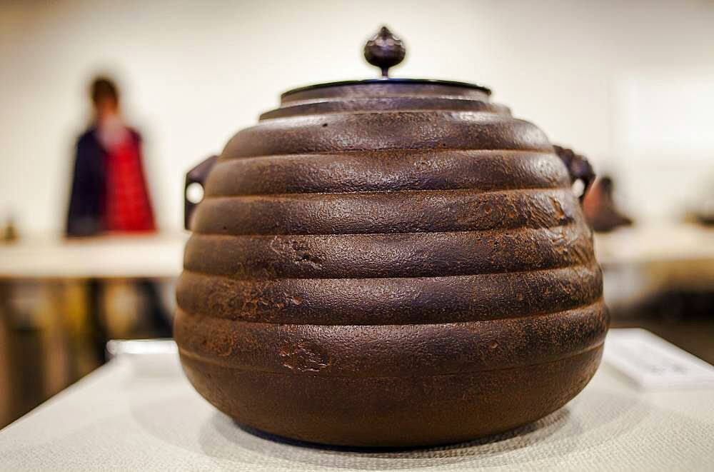 Exhibition of iron teapots or tetsubin, nanbu tekki,  in Cyu-o-kouminkan, Morioka, Iwate Prefecture, Japan