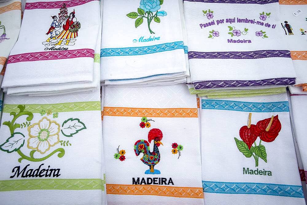 Traditional embroidery on tablecloths and napkins, Funchal, Madeira, Portugal