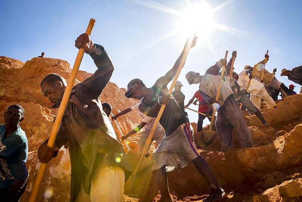 laborers digging for sapphires in the mines of Ilakaka in Madagascar