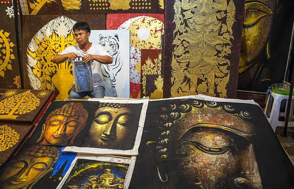 Paintings, Sunday evening market or walking street, Chiang Mai, Thailand