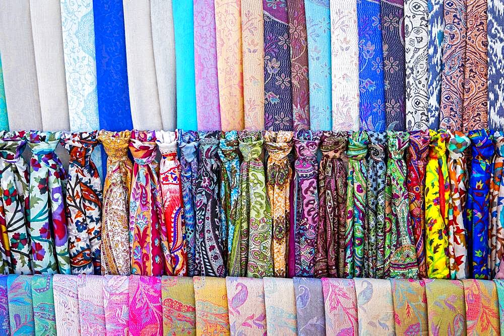 silk scarves, bazaar, Bukhara, Uzbekistan