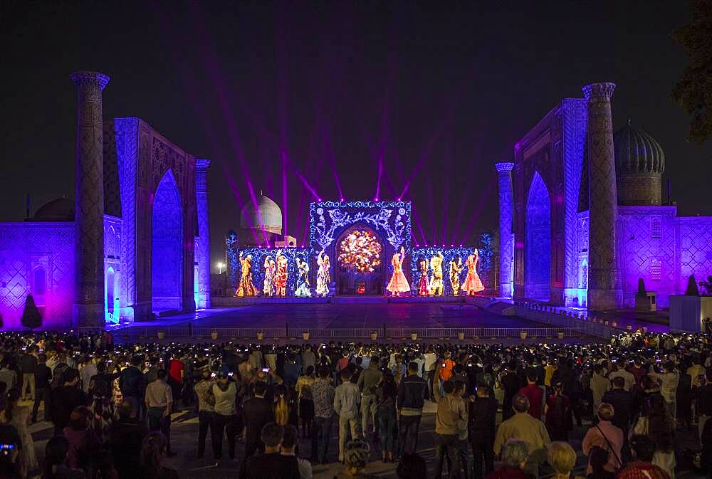 Video mapping or Light show in Registan, Samarkand, Uzbekistan