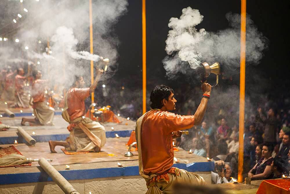 Every night, Nightly puja on Dashaswamedh Ghat, Varanasi, Uttar Pradesh, India