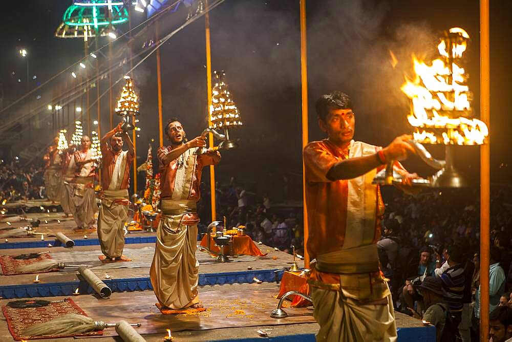 Every night, Nightly puja on Dashaswamedh Ghat, Varanasi, Uttar Pradesh, India