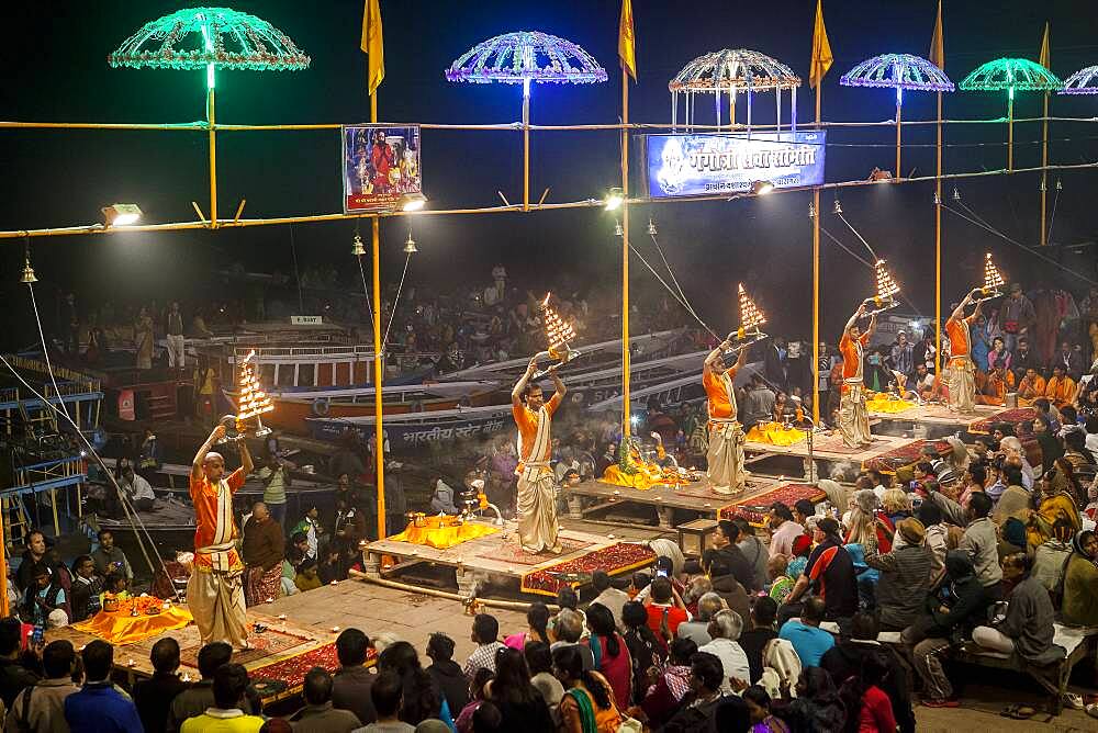 Every night, Nightly puja on Dashaswamedh Ghat, Varanasi, Uttar Pradesh, India