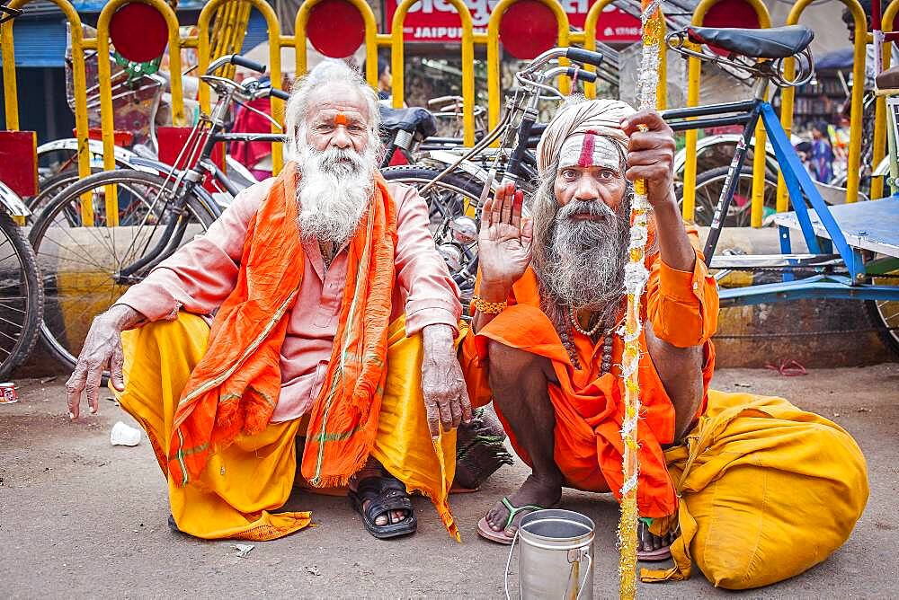 Sadhus begging, in Dashashwamedh Ghat Road , Varanasi, Uttar Pradesh