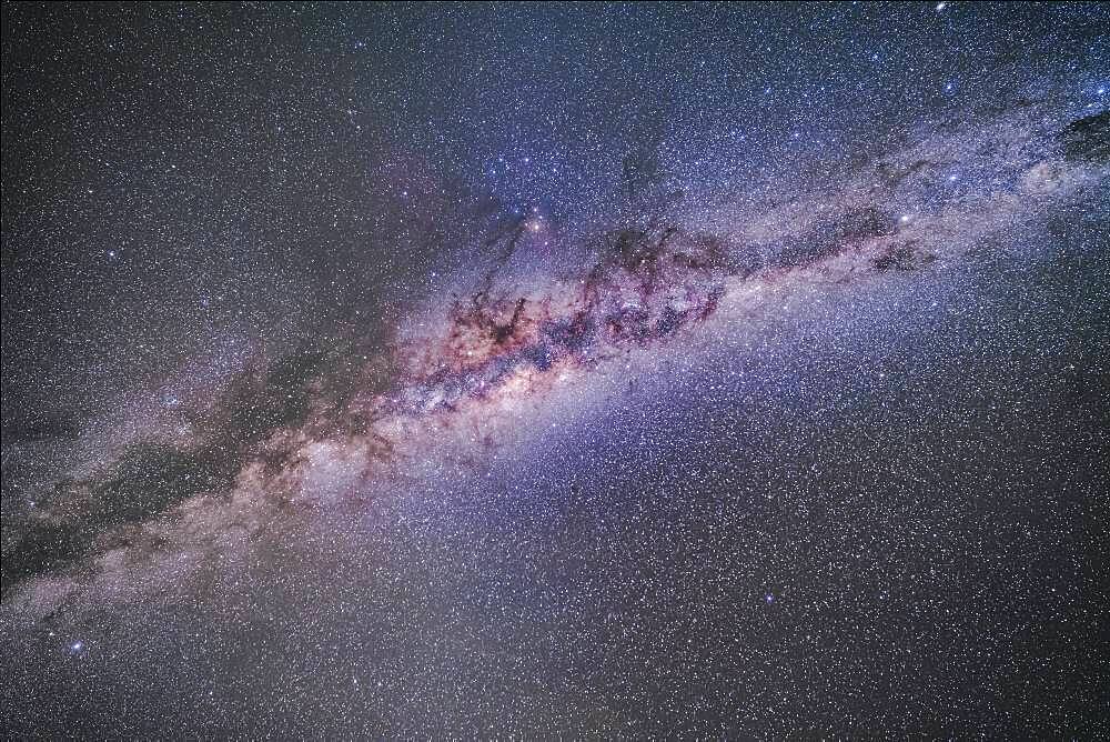 The centre of the Galaxy region in Sagittarius and Scorpius overhead in the wee hours of an April morning in Australia. At upper right are Alpha and Beta Centauri, while at lower left is Altair.