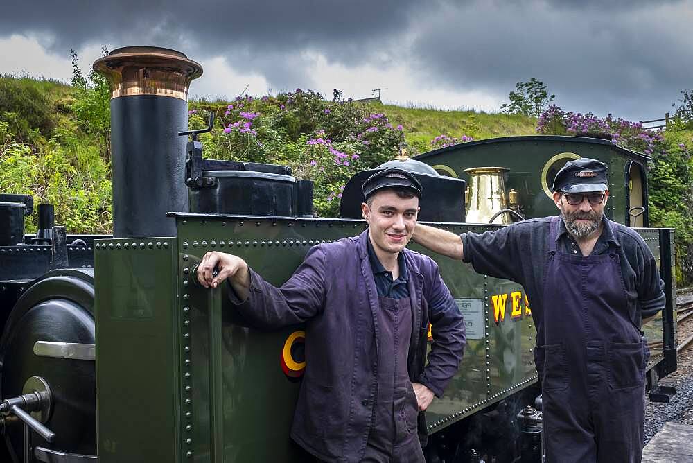 Firemen, Vale of Rheidol Steam Railway, at Devil's Bridge Station, near Abertsywyth, Ceredigion, Wales