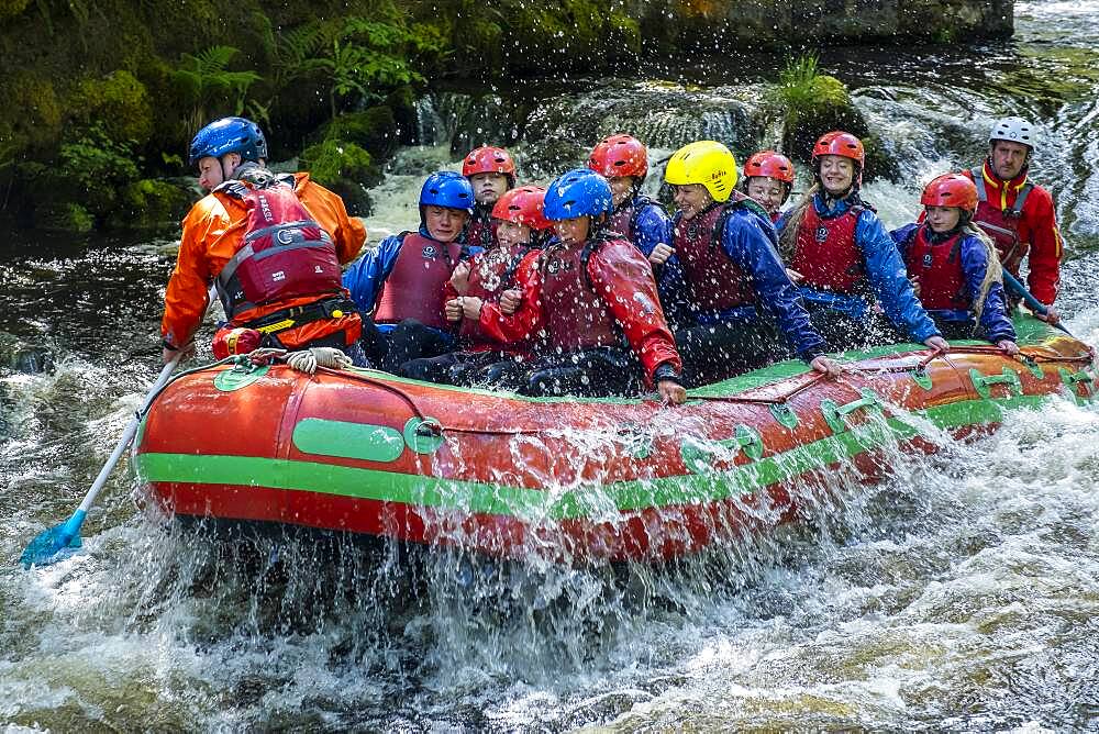 White water rafting at the National White Water Centre on the River Tryweryn, near Bala, Wales