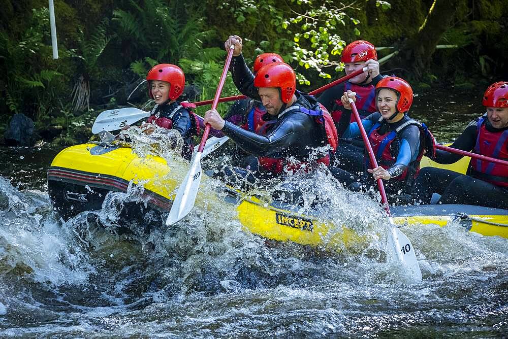 White water rafting at the National White Water Centre on the River Tryweryn, near Bala, Wales