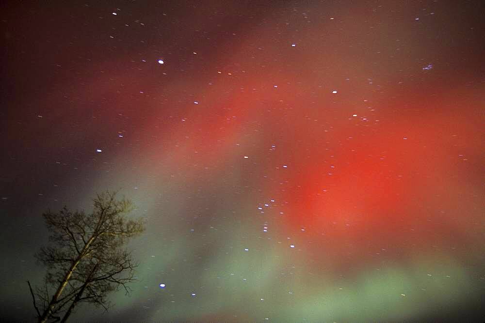 Aurora Borealis Northern Lights red explosion near Kleefeld, Manitoba, Canada