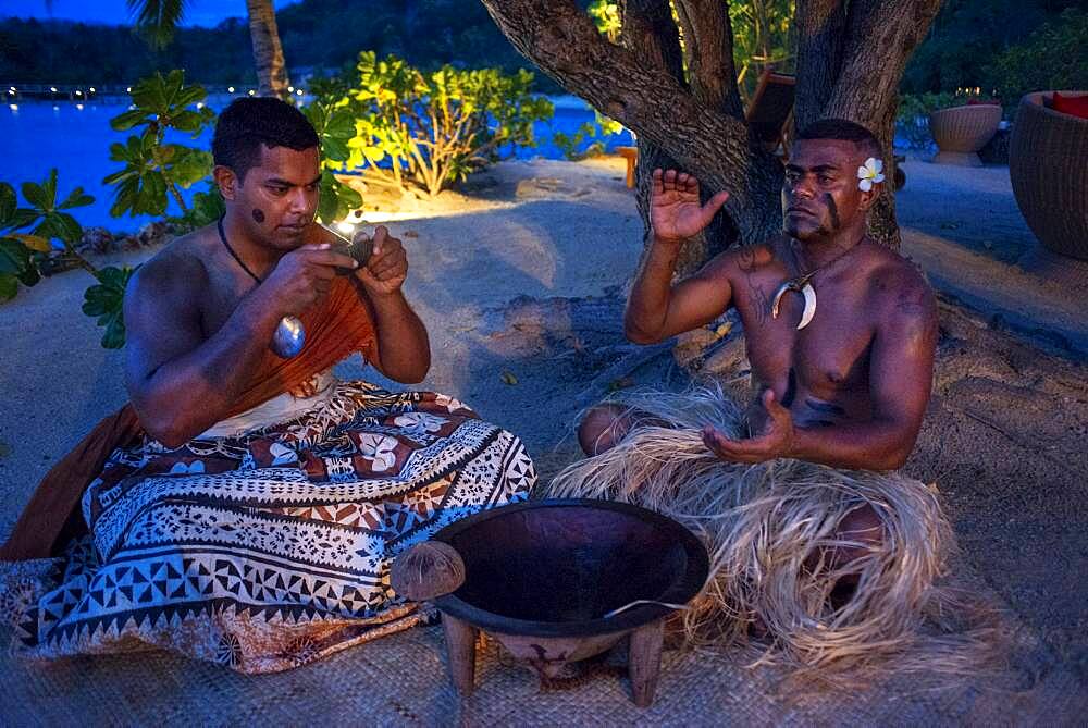 Tradtional Fijian doing a kava ceremony in Malolo Island Resort and Likuliku Resort, Mamanucas island group Fiji